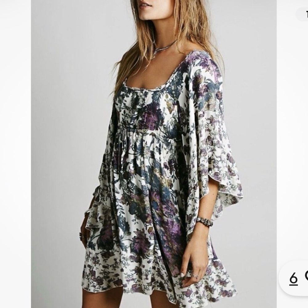 Free People Floral Print Top in Cream and Purple